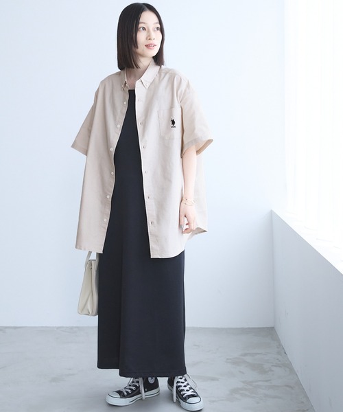 U.S. POLO ASSN.（ユーエスポロアッスン）の「U.S. POLO ASSN. / ユーエスポロアッスン 別注 ロゴ刺繍 S/S ボタンダウン 半袖シャツ（シャツ/ブラウス・レディース・ブラック/イエロー系その他/アイボリー/ブルー系その他/ネイビー/ホワイト・FREE）」の13枚目の写真