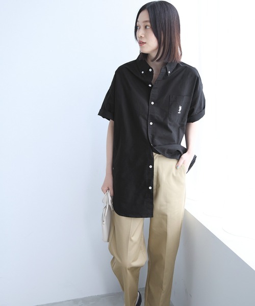 U.S. POLO ASSN.（ユーエスポロアッスン）の「U.S. POLO ASSN. / ユーエスポロアッスン 別注 ロゴ刺繍 S/S ボタンダウン 半袖シャツ（シャツ/ブラウス・レディース・ブラック/イエロー系その他/アイボリー/ブルー系その他/ネイビー/ホワイト・FREE）」の19枚目の写真