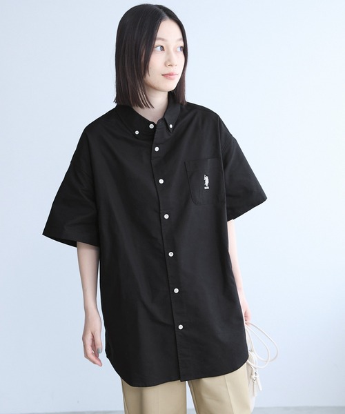 U.S. POLO ASSN.（ユーエスポロアッスン）の「U.S. POLO ASSN. / ユーエスポロアッスン 別注 ロゴ刺繍 S/S ボタンダウン 半袖シャツ（シャツ/ブラウス・レディース・ブラック/イエロー系その他/アイボリー/ブルー系その他/ネイビー/ホワイト・FREE）」の21枚目の写真