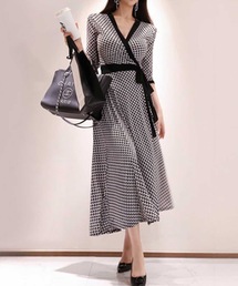 レトロ柄カシュクール美スタイルワンピース