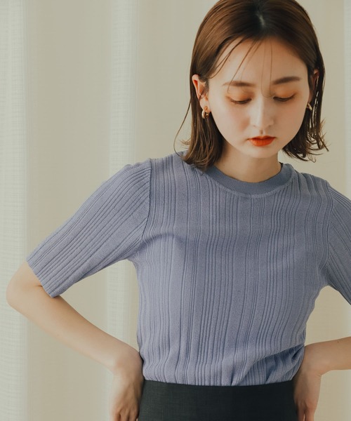 SENSE OF PLACE by URBAN RESEARCH(センスオブプレイスバイアーバンリサーチ)の「ランダムリブシアーセーター(5分袖)(ニット/セーター・レディース・パープル/オレンジ/ブラック/オフホワイト・ONE)」の10枚目の写真