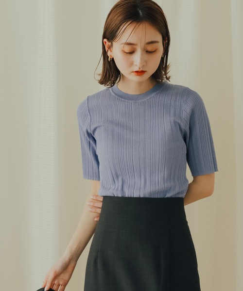 SENSE OF PLACE by URBAN RESEARCH(センスオブプレイスバイアーバンリサーチ)の「ランダムリブシアーセーター(5分袖)(ニット/セーター・レディース・パープル/オレンジ/ブラック/オフホワイト・ONE)」の12枚目の写真