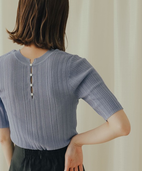 SENSE OF PLACE by URBAN RESEARCH(センスオブプレイスバイアーバンリサーチ)の「ランダムリブシアーセーター(5分袖)(ニット/セーター・レディース・パープル/オレンジ/ブラック/オフホワイト・ONE)」の8枚目の写真