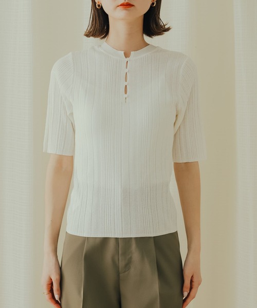 SENSE OF PLACE by URBAN RESEARCH(センスオブプレイスバイアーバンリサーチ)の「ランダムリブシアーセーター(5分袖)(ニット/セーター・レディース・パープル/オレンジ/ブラック/オフホワイト・ONE)」の20枚目の写真