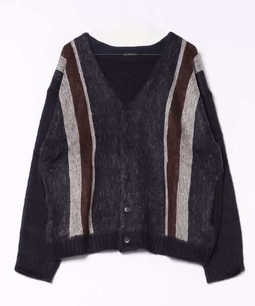 Мохеа‑патч панель V‑neck Cardigan — вязаный V‑кардиган с декоративной панелью