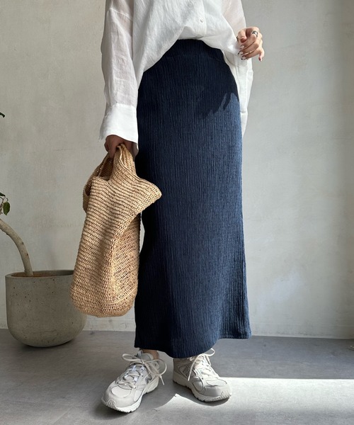 DouDou（ドゥドゥ）の「リンクルタイトスカート（スカート・レディース・ネイビー/ホワイト/ピンク/ブルー・FREE）」の3枚目の写真