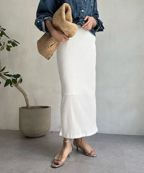 DouDou（ドゥドゥ）の「リンクルタイトスカート（スカート・レディース・ネイビー/ホワイト/ピンク/ブルー・FREE）」の2枚目の写真