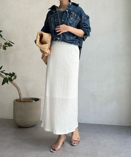 DouDou（ドゥドゥ）の「リンクルタイトスカート（スカート・レディース・ネイビー/ホワイト/ピンク/ブルー・FREE）」の14枚目の写真