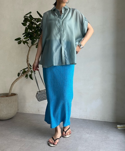 DouDou（ドゥドゥ）の「リンクルタイトスカート（スカート・レディース・ネイビー/ホワイト/ピンク/ブルー・FREE）」の5枚目の写真