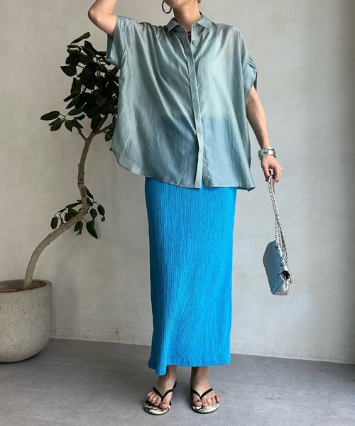 DouDou（ドゥドゥ）の「リンクルタイトスカート（スカート・レディース・ネイビー/ホワイト/ピンク/ブルー・FREE）」の6枚目の写真