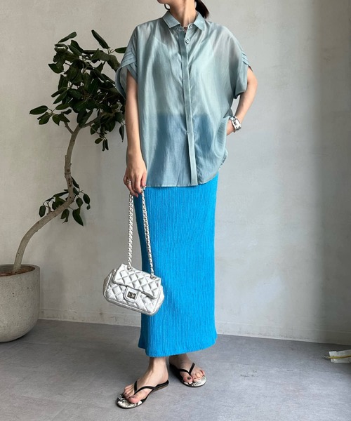 DouDou（ドゥドゥ）の「リンクルタイトスカート（スカート・レディース・ネイビー/ホワイト/ピンク/ブルー・FREE）」の9枚目の写真