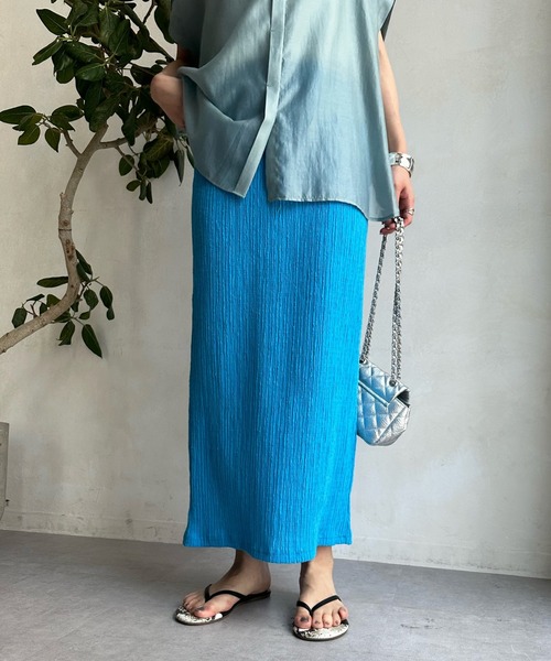 DouDou（ドゥドゥ）の「リンクルタイトスカート（スカート・レディース・ネイビー/ホワイト/ピンク/ブルー・FREE）」の10枚目の写真