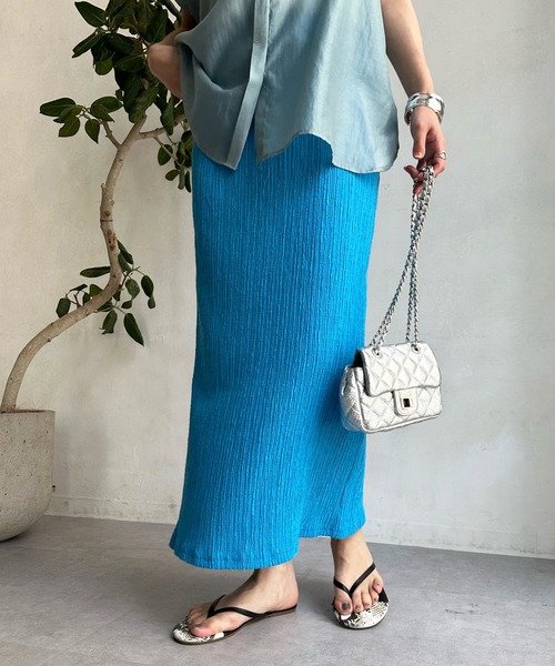 DouDou（ドゥドゥ）の「リンクルタイトスカート（スカート・レディース・ネイビー/ホワイト/ピンク/ブルー・FREE）」の11枚目の写真