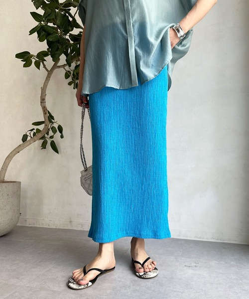 DouDou（ドゥドゥ）の「リンクルタイトスカート（スカート・レディース・ネイビー/ホワイト/ピンク/ブルー・FREE）」の13枚目の写真