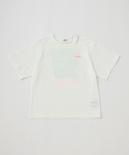X-girl Stages(エックスガールステージス)の「肩開バックプリント半袖Tシャツ(Tシャツ/カットソー・キッズ・ライトグリーン/ホワイト/ブラック・110cm/100cm/90cm/120cm/140cm/130cm/80cm)」の1枚目の写真