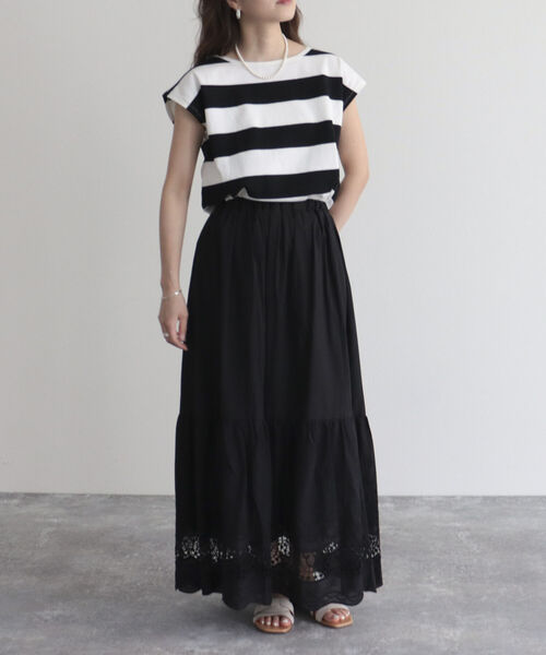 fredy emue（フレディエミュ）の「スカラレースギャザースカート（スカート・レディース・オフホワイト/ブラック・38）」の22枚目の写真