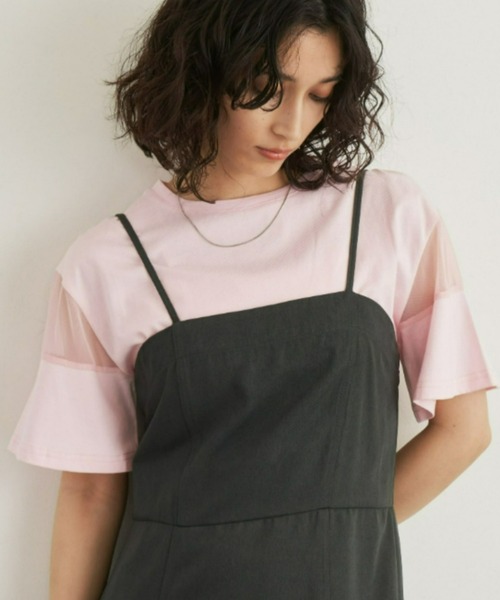 Aunt Marie's（アントマリーズ）の「シアー切り替えハーフスリーブTシャツ（Tシャツ/カットソー・レディース・ブラック/ホワイト/ピンク/その他・FREE）」の3枚目の写真