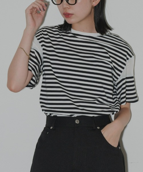 Aunt Marie's（アントマリーズ）の「シアー切り替えハーフスリーブTシャツ（Tシャツ/カットソー・レディース・ブラック/ホワイト/ピンク/その他・FREE）」の4枚目の写真