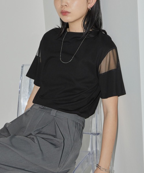 Aunt Marie's（アントマリーズ）の「シアー切り替えハーフスリーブTシャツ（Tシャツ/カットソー・レディース・ブラック/ホワイト/ピンク/その他・FREE）」の14枚目の写真