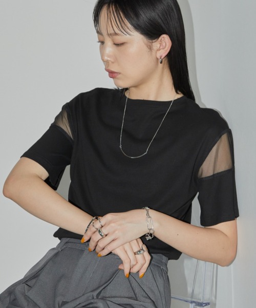 Aunt Marie's（アントマリーズ）の「シアー切り替えハーフスリーブTシャツ（Tシャツ/カットソー・レディース・ブラック/ホワイト/ピンク/その他・FREE）」の13枚目の写真