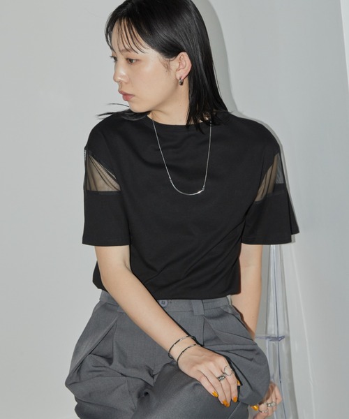 Aunt Marie's（アントマリーズ）の「シアー切り替えハーフスリーブTシャツ（Tシャツ/カットソー・レディース・ブラック/ホワイト/ピンク/その他・FREE）」の15枚目の写真