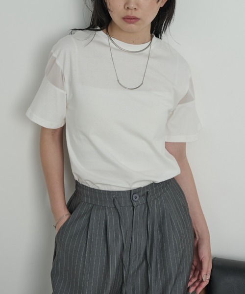 Aunt Marie's（アントマリーズ）の「シアー切り替えハーフスリーブTシャツ（Tシャツ/カットソー・レディース・ブラック/ホワイト/ピンク/その他・FREE）」の20枚目の写真