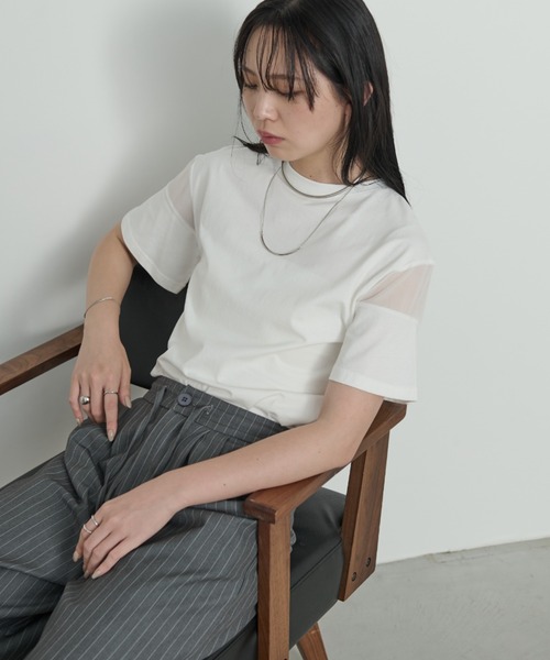 Aunt Marie's（アントマリーズ）の「シアー切り替えハーフスリーブTシャツ（Tシャツ/カットソー・レディース・ブラック/ホワイト/ピンク/その他・FREE）」の17枚目の写真