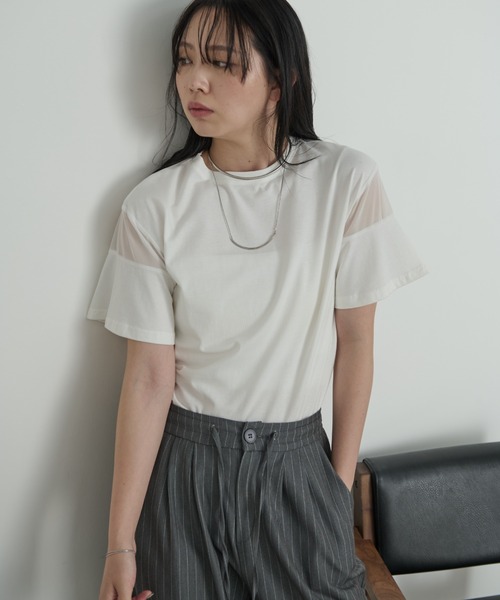 Aunt Marie's（アントマリーズ）の「シアー切り替えハーフスリーブTシャツ（Tシャツ/カットソー・レディース・ブラック/ホワイト/ピンク/その他・FREE）」の16枚目の写真