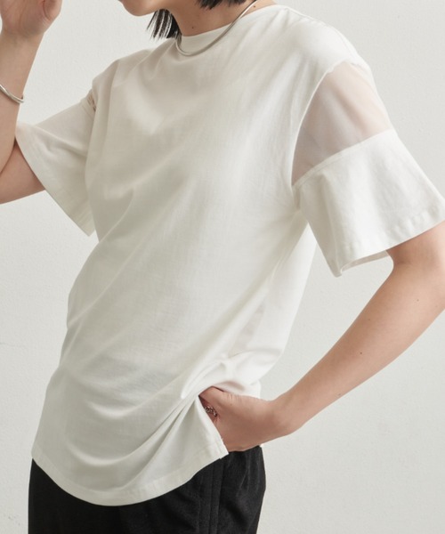 Aunt Marie's（アントマリーズ）の「シアー切り替えハーフスリーブTシャツ（Tシャツ/カットソー・レディース・ブラック/ホワイト/ピンク/その他・FREE）」の8枚目の写真