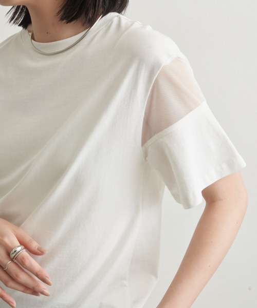 Aunt Marie's（アントマリーズ）の「シアー切り替えハーフスリーブTシャツ（Tシャツ/カットソー・レディース・ブラック/ホワイト/ピンク/その他・FREE）」の7枚目の写真