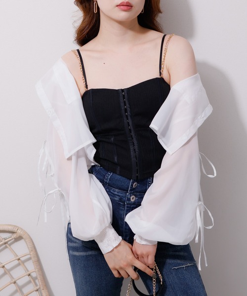 LIPSERVICE(リップサービス)の「フロントホックチェーンベア(キャミソール・レディース・ホワイト/ブラック・FREE)」の2枚目の写真