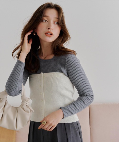 titivate（ティティベイト）の「ボートネックリブ編みニット（ニット/セーター・レディース・ブラック/グレイッシュベージュ/ピンク/ブルーグリーン/アイボリー/ブルー/ホワイト系その他/グレー/レッド/オリーブ/ネイビー・M/S）」の4枚目の写真