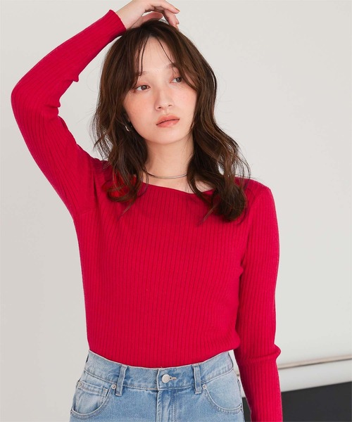 titivate（ティティベイト）の「ボートネックリブ編みニット（ニット/セーター・レディース・ブラック/グレイッシュベージュ/ピンク/ブルーグリーン/アイボリー/ブルー/ホワイト系その他/グレー/レッド/オリーブ/ネイビー・M/S）」の11枚目の写真