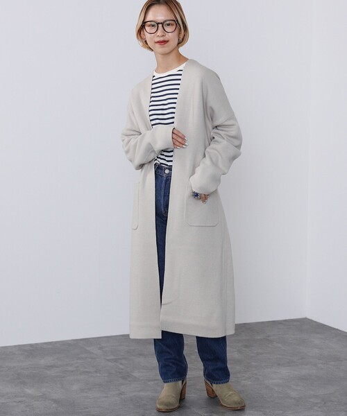 BEAMS HEART(ビームスハート)の「ダブルフェイスニット ロングカーディガン(ウォッシャブル)(カーディガン/ボレロ・レディース・モカ/ネイビー/ベージュ・FREE)」の5枚目の写真
