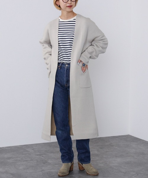BEAMS HEART(ビームスハート)の「ダブルフェイスニット ロングカーディガン(ウォッシャブル)(カーディガン/ボレロ・レディース・モカ/ネイビー/ベージュ・FREE)」の2枚目の写真