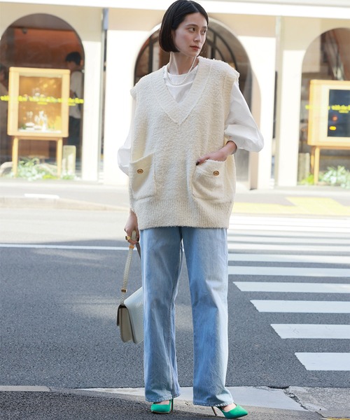 【セール】Vネックツイード風ニットベスト（ベスト）｜ELFRANK（エルフランク）