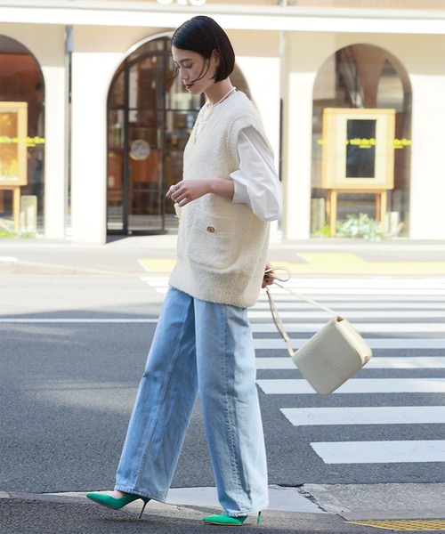 【セール】Vネックツイード風ニットベスト（ベスト）｜ELFRANK（エルフランク）