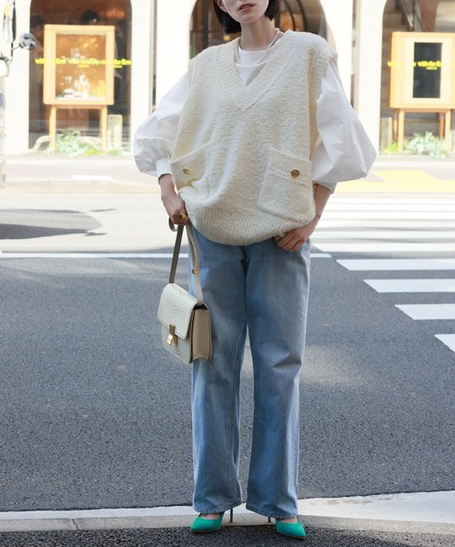 【セール】Vネックツイード風ニットベスト（ベスト）｜ELFRANK（エルフランク）