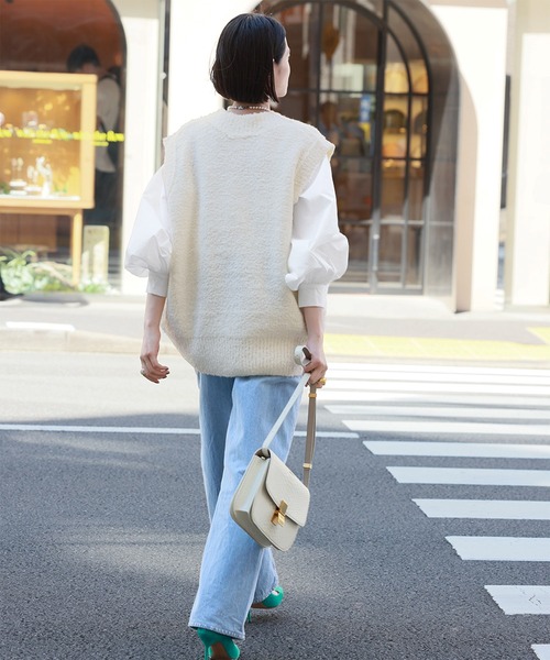 【セール】Vネックツイード風ニットベスト（ベスト）｜ELFRANK（エルフランク）