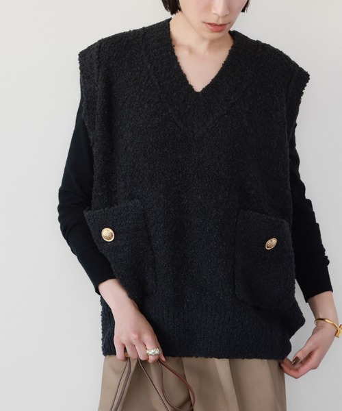 【セール】Vネックツイード風ニットベスト（ベスト）｜ELFRANK（エルフランク）