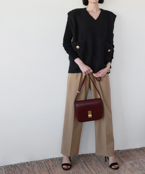 【セール】Vネックツイード風ニットベスト（ベスト）｜ELFRANK（エルフランク）