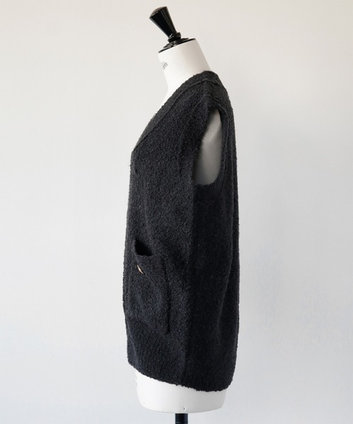 【セール】Vネックツイード風ニットベスト（ベスト）｜ELFRANK（エルフランク）