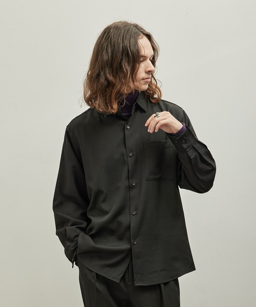 JUNRED(ジュンレッド)の「ウーリーカチオンドレープシャツ(シャツ/ブラウス・メンズ・ベージュ/ダークグリーン/ブラック・L/LL/M)」の2枚目の写真