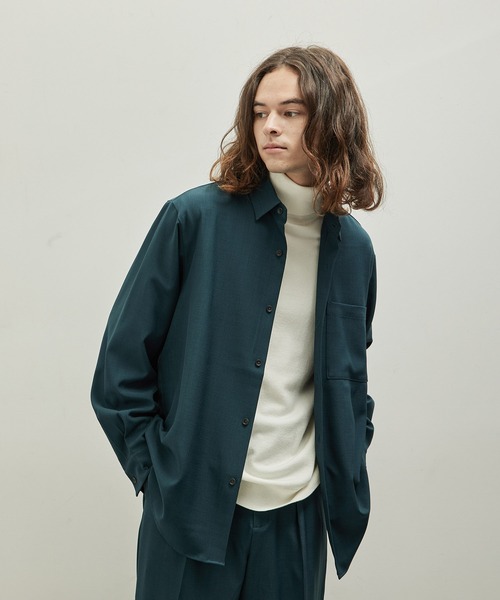 JUNRED(ジュンレッド)の「ウーリーカチオンドレープシャツ(シャツ/ブラウス・メンズ・ベージュ/ダークグリーン/ブラック・L/LL/M)」の1枚目の写真