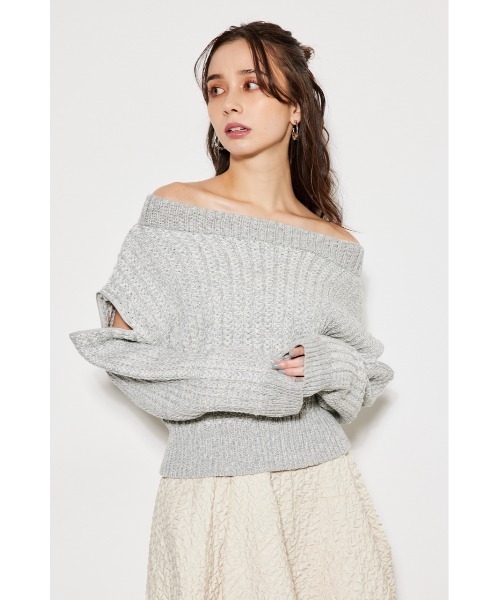 rienda（リエンダ）の「2WAYショルダーツイードニットトップス（ニット