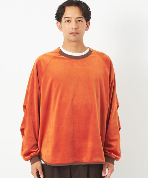green label relaxing（グリーンレーベルリラクシング）の「Morley ベロア ラグラン 長袖 Tシャツ（Tシャツ/カットソー・メンズ・オレンジ系その他/オフホワイト/ダークグレー・L/M/S）」の4枚目の写真