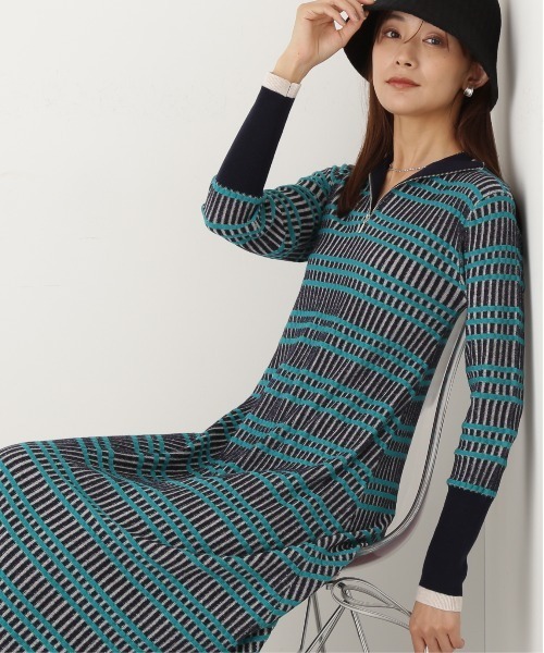 N.（N. Natural Beauty Basic）（エヌエヌナチュラルビューティーベーシック）の「◆ハーフジップボーダーリブワンピース（ワンピース・レディース・チャコール/ブルー/ネイビー・MEDIUM）」の12枚目の写真