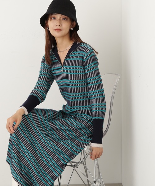 N.（N. Natural Beauty Basic）（エヌエヌナチュラルビューティーベーシック）の「◆ハーフジップボーダーリブワンピース（ワンピース・レディース・チャコール/ブルー/ネイビー・MEDIUM）」の13枚目の写真