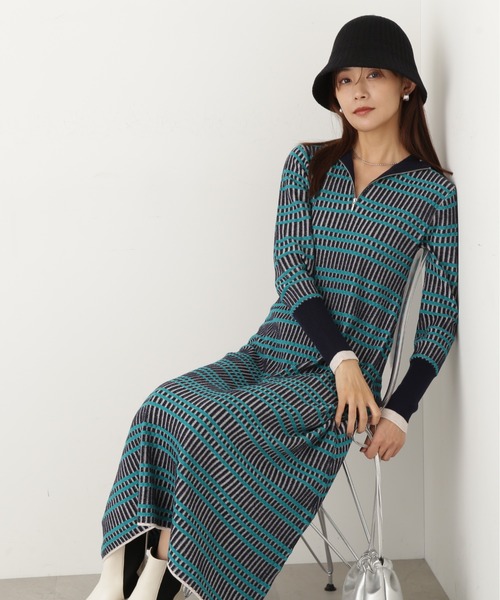 N.（N. Natural Beauty Basic）（エヌエヌナチュラルビューティーベーシック）の「◆ハーフジップボーダーリブワンピース（ワンピース・レディース・チャコール/ブルー/ネイビー・MEDIUM）」の19枚目の写真