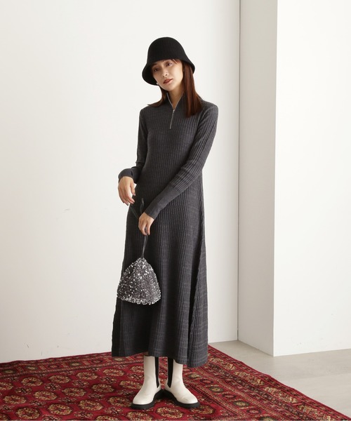 N.（N. Natural Beauty Basic）（エヌエヌナチュラルビューティーベーシック）の「◆ハーフジップボーダーリブワンピース（ワンピース・レディース・チャコール/ブルー/ネイビー・MEDIUM）」の7枚目の写真